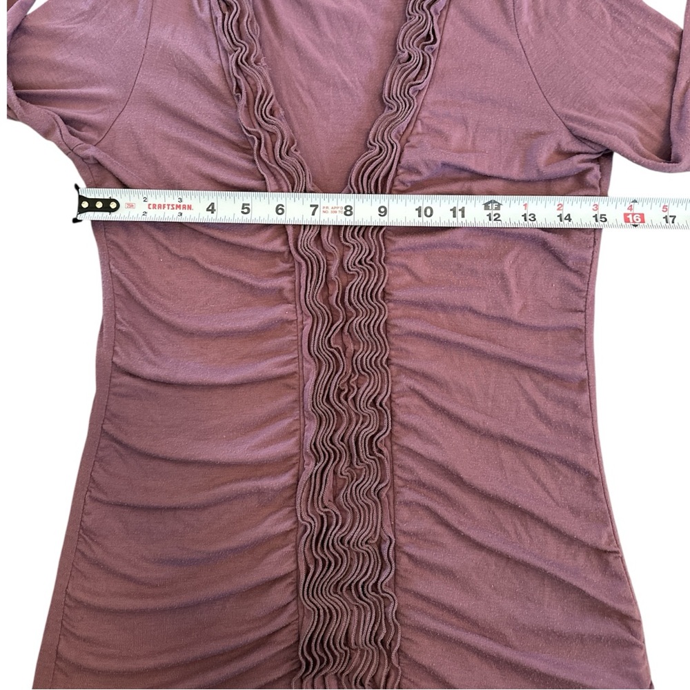 Maurices Dusty Mauve Ruffle Front Top Ruched Boho Glam Blouse | Medium - Picture 8 of 8